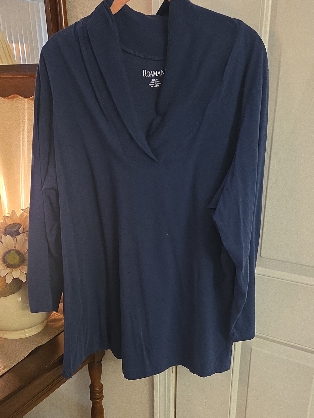 Roaman's Navy V-Neck Long-Sleeve Top